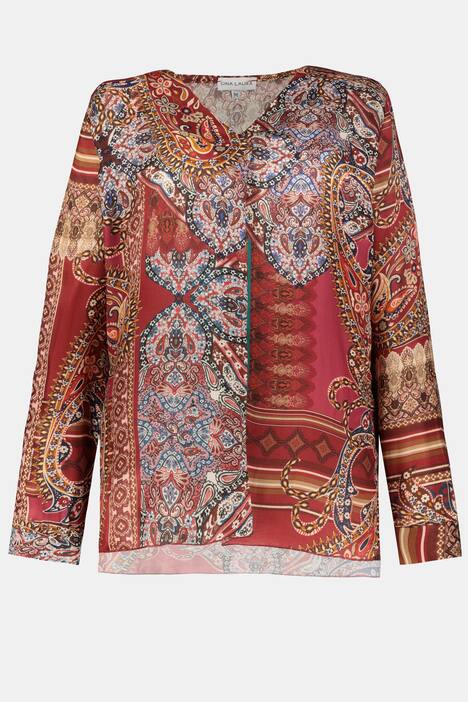 Schlupfbluse, Paisley, V-Ausschnitt, Zierfalte