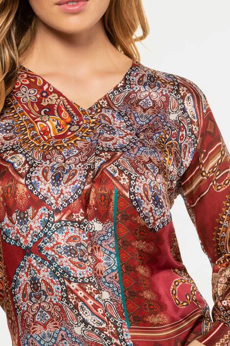 Schlupfbluse, Paisley, V-Ausschnitt, Zierfalte
