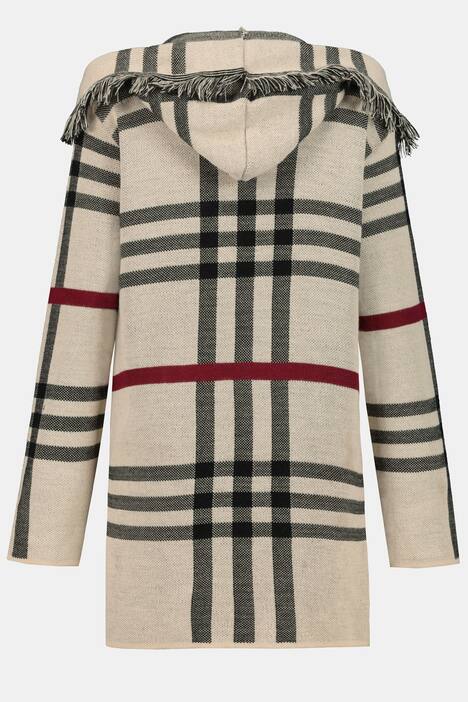 Strickjacke, XL-Karo, Kapuze, offene Form, Langarm