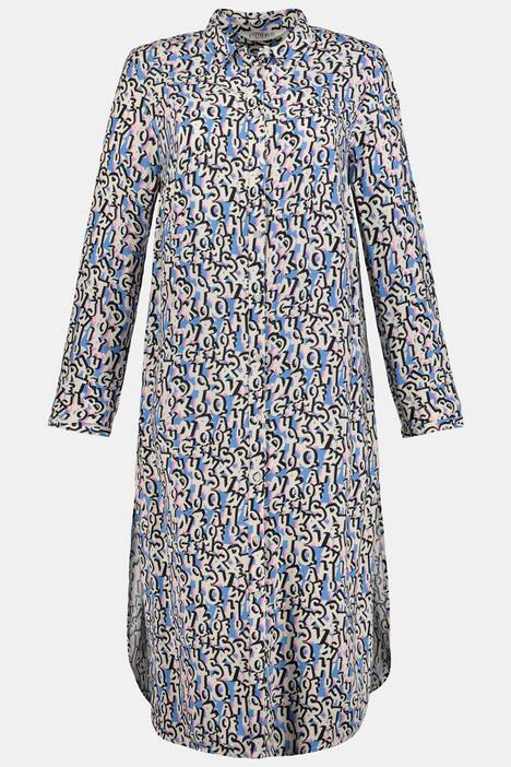 Longbluse, Letter-Muster, Langarm, lange Seitenschlitze