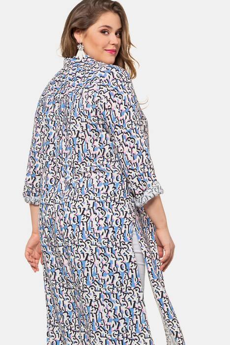 Longbluse, Letter-Muster, Langarm, lange Seitenschlitze