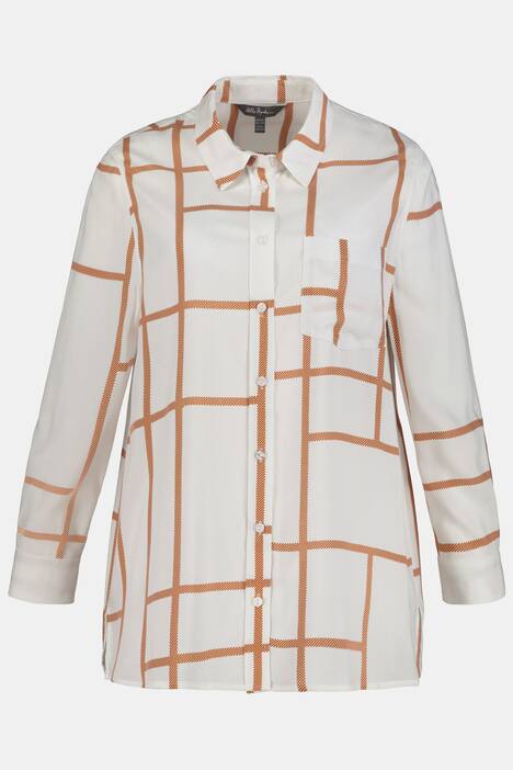 Graphic Lines Print Button Front Blouse