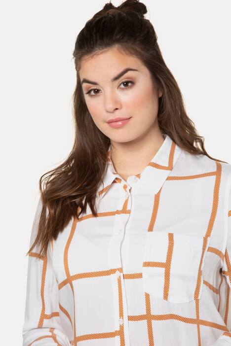 Graphic Lines Print Button Front Blouse