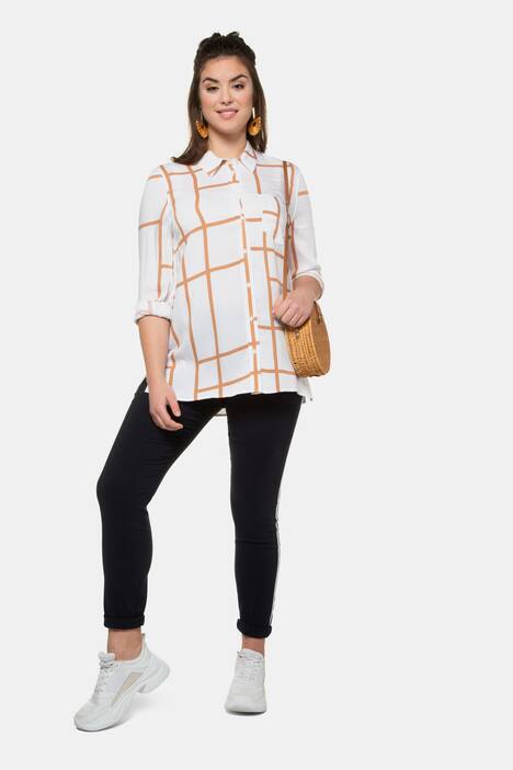 Graphic Lines Print Button Front Blouse