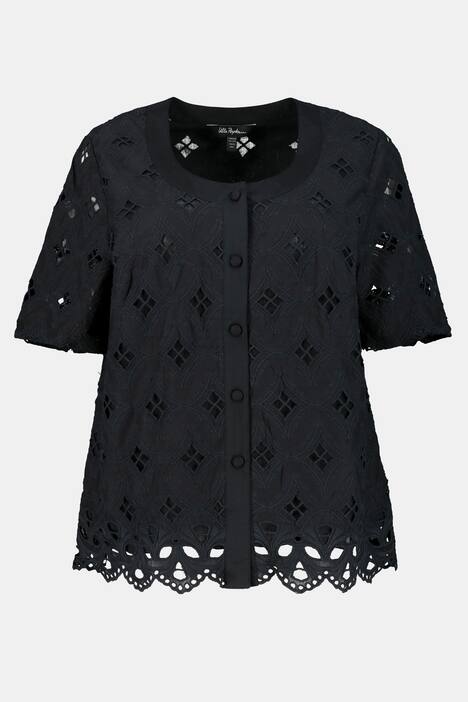 Embroidered Cutout Button Front Lined Blouse