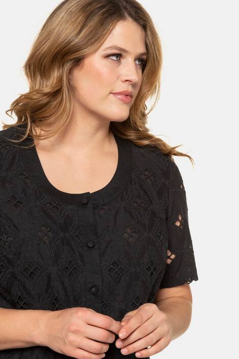 Embroidered Cutout Button Front Lined Blouse