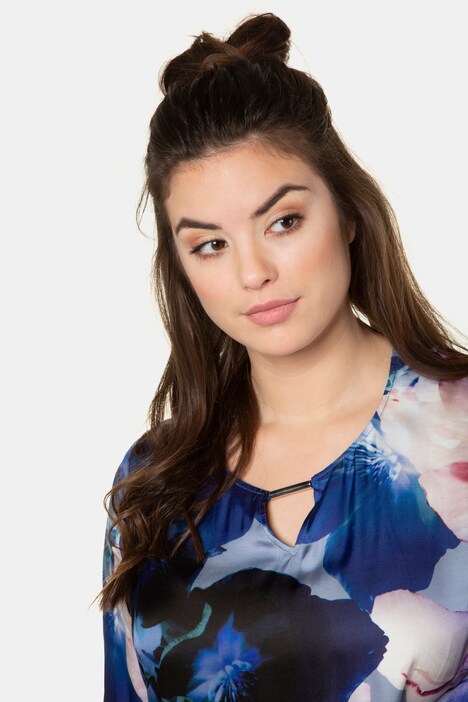 Tunika, geblümter Satin, 3/4-Tulpenärmel