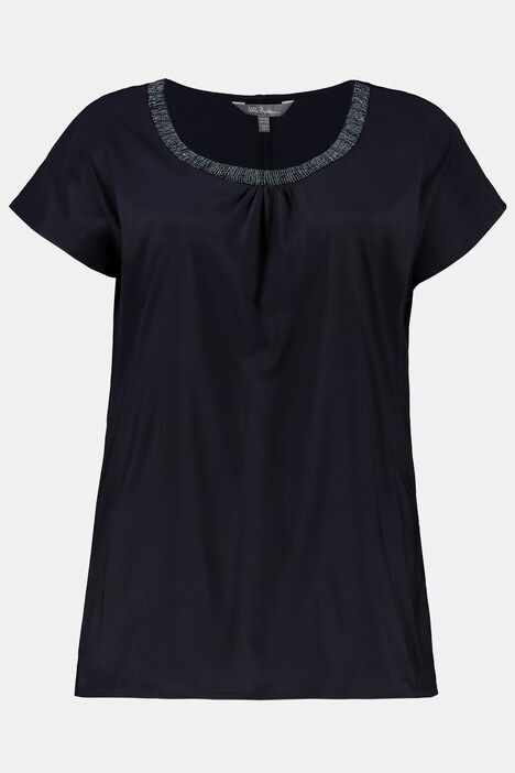 Blusenshirt, Perlen-Ausschnitt, Oversized, vorne Satin