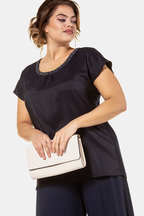 Blusenshirt, Perlen-Ausschnitt, Oversized, vorne Satin
