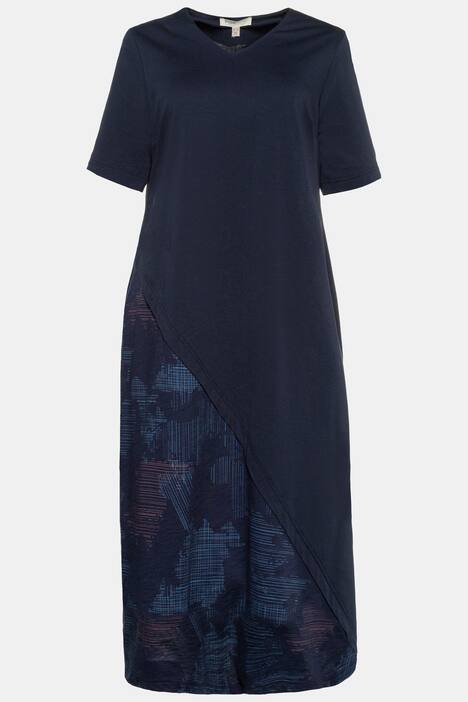 Eco Cotton Print Inset V-Neck Short Sleeve Knit Dress