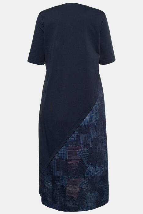 Eco Cotton Print Inset V-Neck Short Sleeve Knit Dress