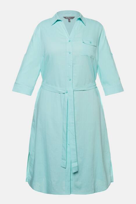 Kleid, Leinenmix, Bindegürtel, Krempelriegel