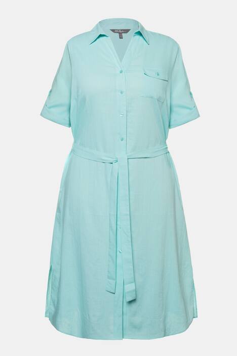 Kleid, Leinenmix, Bindegürtel, Krempelriegel