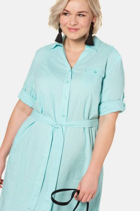 Kleid, Leinenmix, Bindegürtel, Krempelriegel
