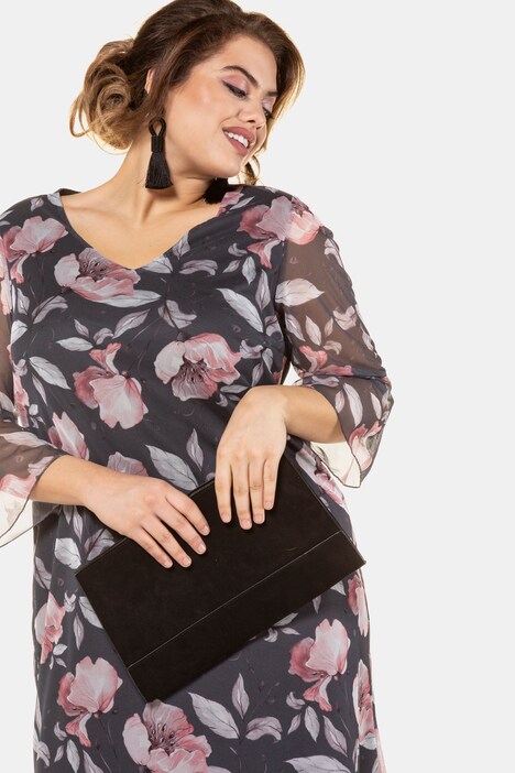Kleid, geblümter Mesh, transparente Volantärmel