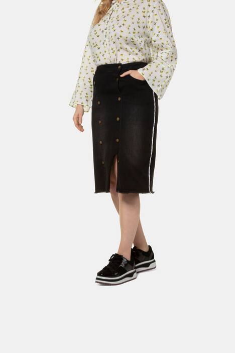 Side Seam Stripe Stretch Denim Skirt