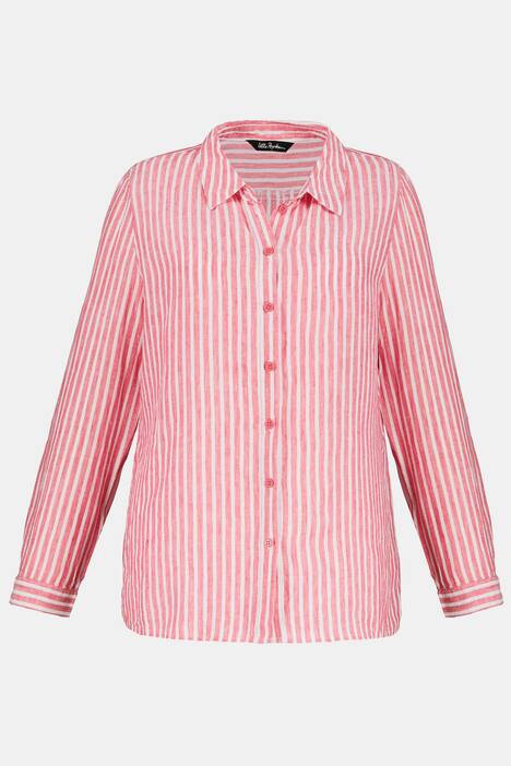 Stripe Linen Button Front Roll-Tab Sleeve Blouse