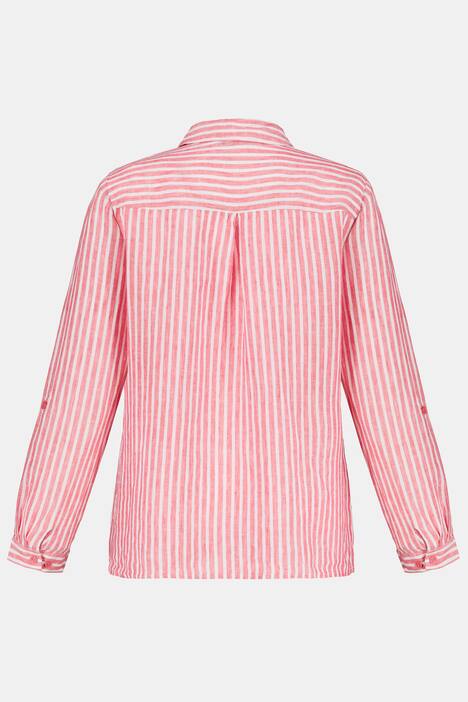 Stripe Linen Button Front Roll-Tab Sleeve Blouse