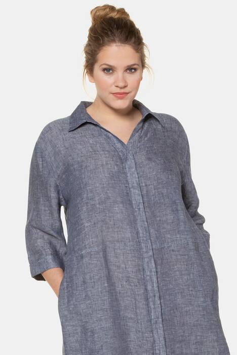 Leinenkleid, Hemdblusenform, Oversized, 3/4-Arm
