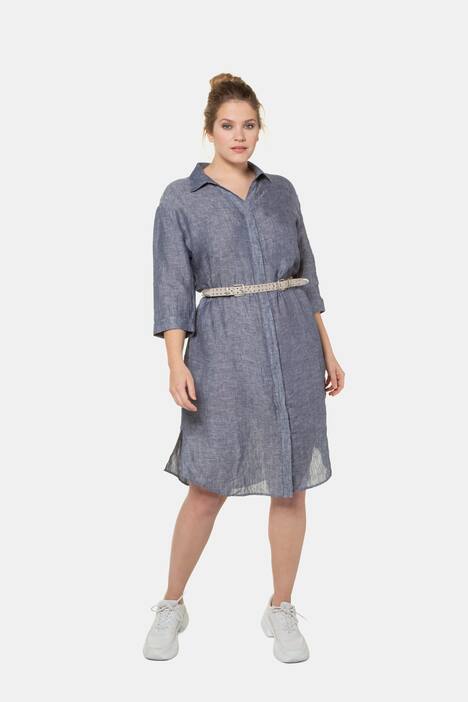 Leinenkleid, Hemdblusenform, Oversized, 3/4-Arm