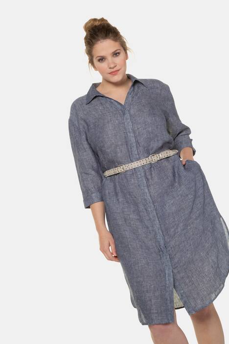 Leinenkleid, Hemdblusenform, Oversized, 3/4-Arm