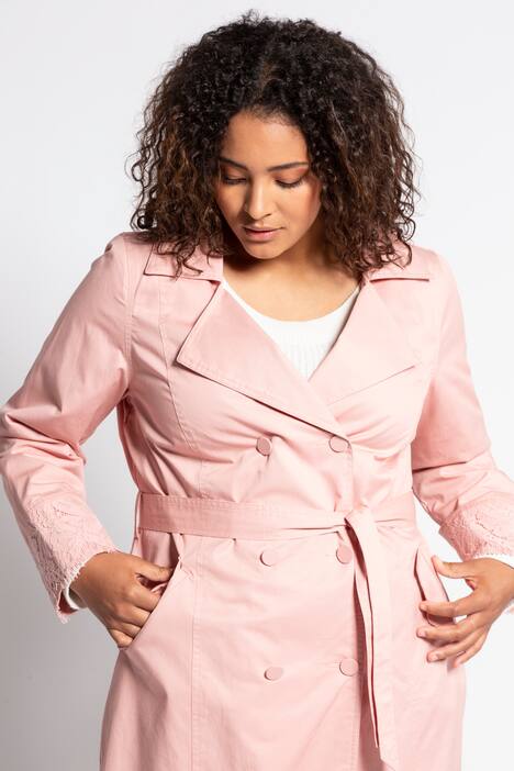 Trenchcoat, Spitzendetails, Bindegürtel, gefüttert