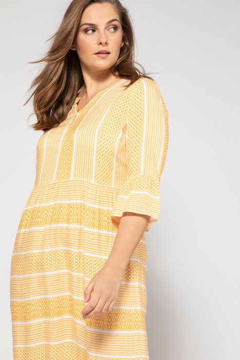 Kleid, Musterstreifen, Volants, Langarm