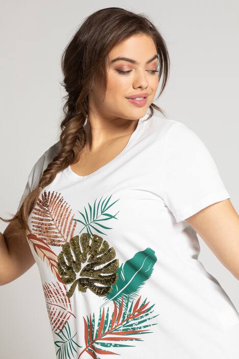 T-Shirt, Farnmotiv, Classic, Pailletten, Baumwolle