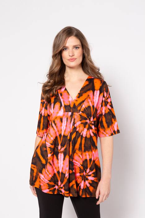 T-Shirt, A-Linie, Batik-Blüten, Halbarm, selection