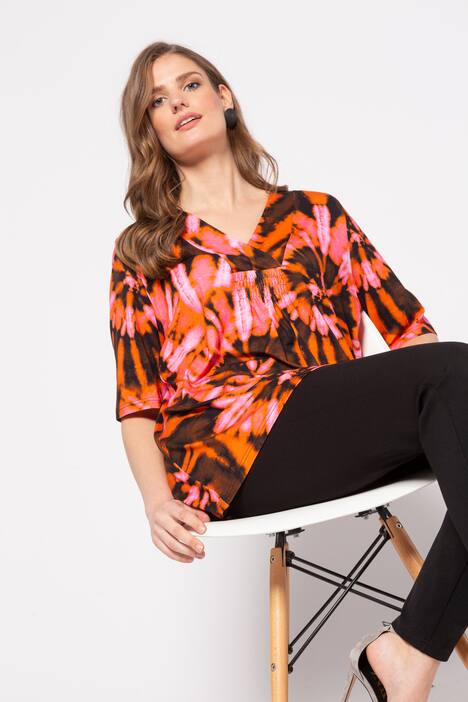 T-Shirt, A-Linie, Batik-Blüten, Halbarm, selection