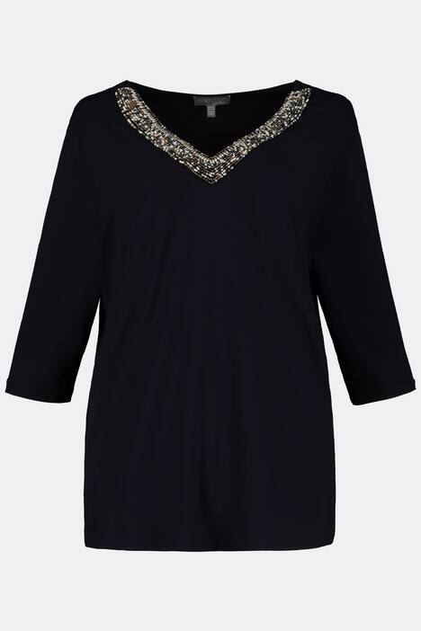 Beaded V-Neck Stretch Knit Top