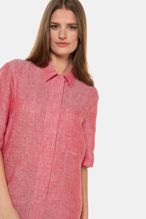 Hidden Button Front Short Sleeve Linen Dress