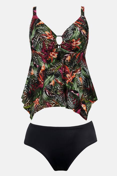 Tankini, Dschungelmuster, Softcups, Zipfelsaum