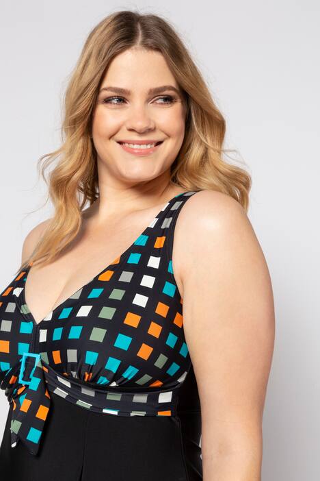 Colorful Window Print Front Lined Skirted Swimsuit
