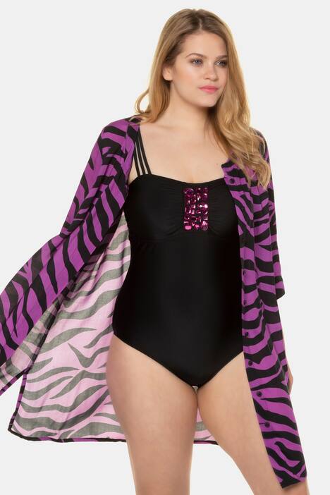 Longbluse, Zebramuster, verdeckte Knopfleiste, 3/4-Arm