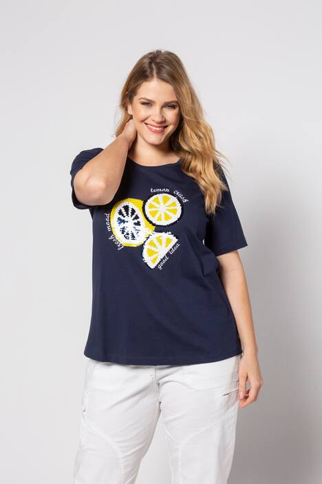 T-Shirt, Zitronenmotiv, Classic, Wendepailletten