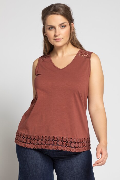 Top, dentelle, ligne A, sans manches, coton bio