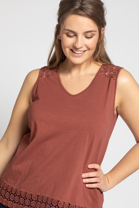 Top, dentelle, ligne A, sans manches, coton bio