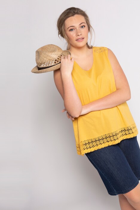 Top, dentelle, ligne A, sans manches, coton bio