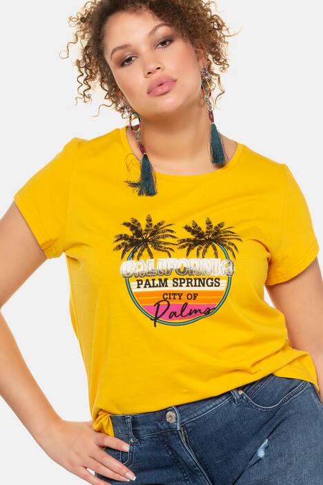 Shirt, Palmen mit Metallic-Schrift, kurze Ärmel