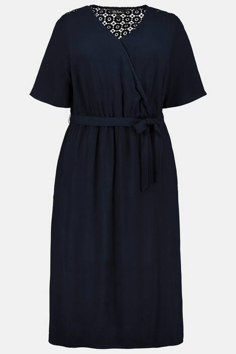 Lace Shoulder Tie Elastic Waist Dress