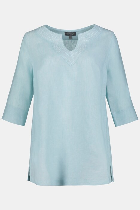 Embroidered Linen Notch Neck Tunic