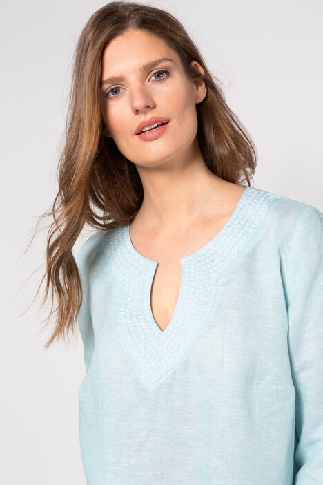 Embroidered Linen Notch Neck Tunic
