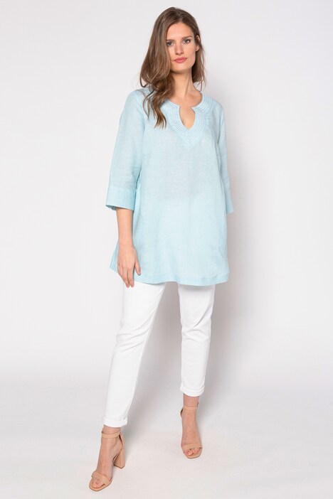 Embroidered Linen Notch Neck Tunic