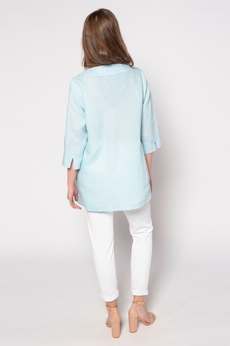 Embroidered Linen Notch Neck Tunic
