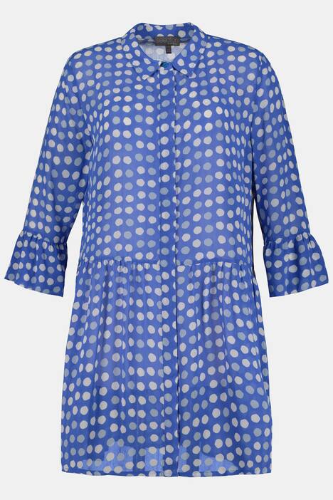Bluse, lang, 3/4-Ärmel, Tupfen, Volants