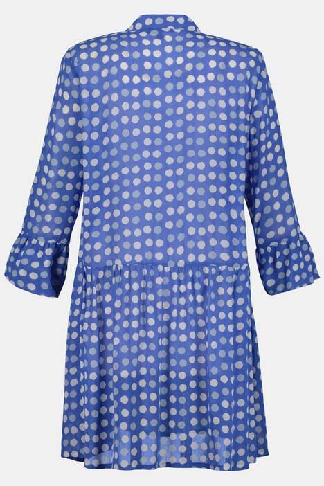 Bluse, lang, 3/4-Ärmel, Tupfen, Volants