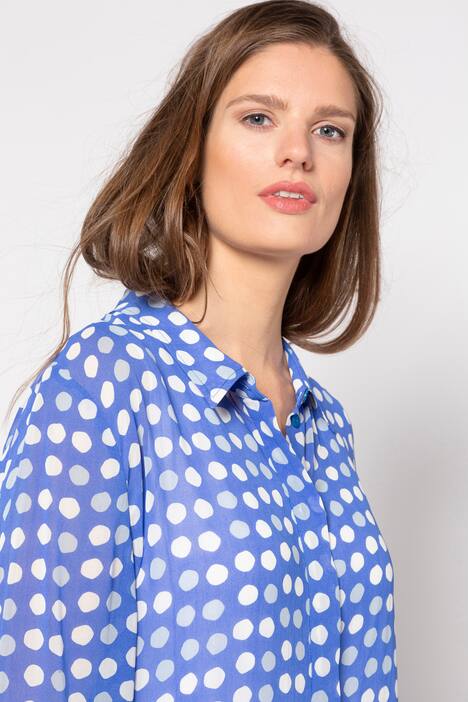 Bluse, lang, 3/4-Ärmel, Tupfen, Volants