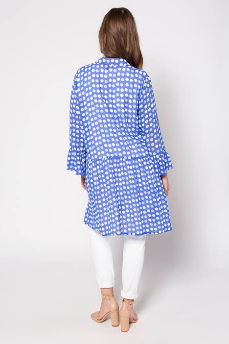 Bluse, lang, 3/4-Ärmel, Tupfen, Volants