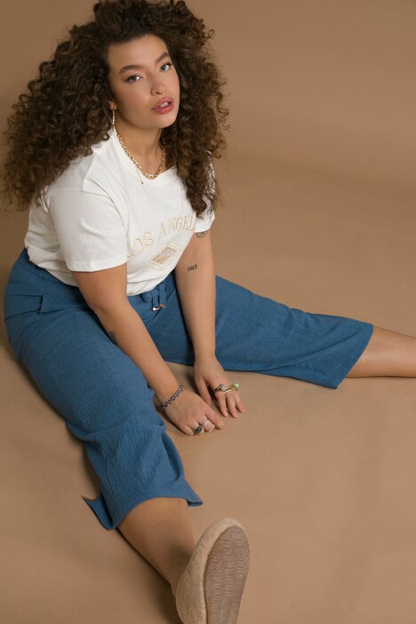 Culottes, brede ben, elastisk linning, crepe struktur